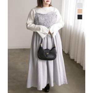 大きいサイズ レディース CLETTEオリジナル★フラッフィー切替キャミワンピース