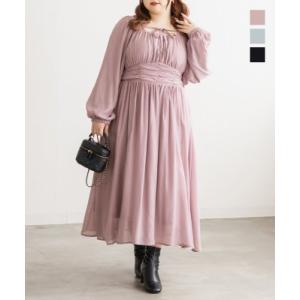 大きいサイズ レディース CLETTEオリジナルデコルテリボンギャザーワンピース