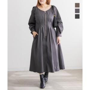 大きいサイズ レディース CLETTEオリジナルフロントジップウエストタックワンピース