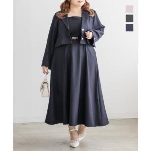 大きいサイズ レディース CLETTEオリジナルテーラードジャケット＆ベルト付きワンピースセット