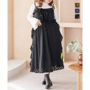 大きいサイズ レディース CLETTEオリジナルシアーチェックフリルキャミワンピース