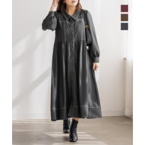 大きいサイズ レディース CLETTEオリジナル配色ステッチシャツワンピース