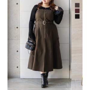 大きいサイズ レディース CLETTEオリジナルフロントジップ2WAYベルトワンピース