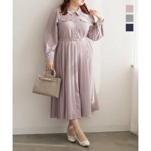 大きいサイズ レディース CLETTEオリジナルベルト付きプリーツワンピース