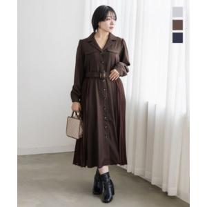 大きいサイズ レディース CLETTEオリジナルプリーツ配色ベルト付ワンピース