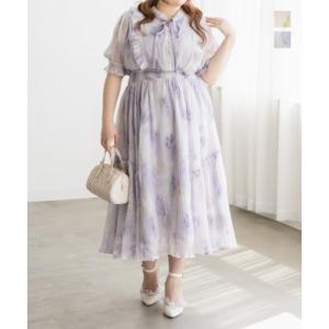 大きいサイズ レディース CLETTEオリジナルぼかし花柄フリル