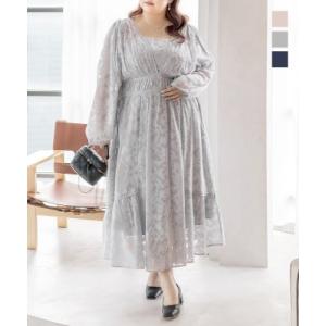 大きいサイズ レディース CLETTEオリジナルドロストリボンシアー花柄ワンピース　セミフォーマル　ドレス