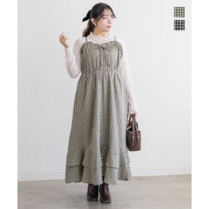 大きいサイズ レディース CLETTEオリジナルチェック柄フレア切替キャミワンピース