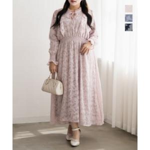 大きいサイズ レディース CLETTEオリジナルシアー花柄長袖フリルワンピース