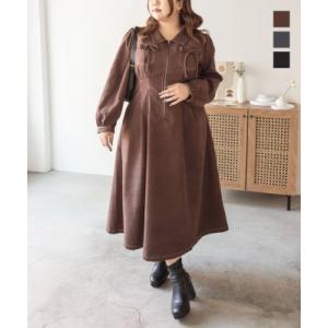 大きいサイズ レディース CLETTEオリジナル配色ステッチウエストタックワンピース