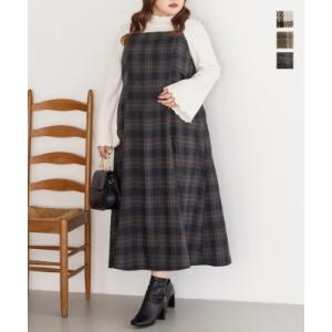 大きいサイズ レディース CLETTEオリジナルフェイクウールチェック柄ジャンスカワンピース