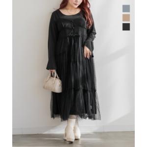 大きいサイズ レディース CLETTEオリジナルインナーセットパッチワークチュールキャミワンピース