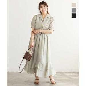 大きいサイズ レディース CLETTEオリジナル開襟シャツ＆ウェーブティアードスカートセット