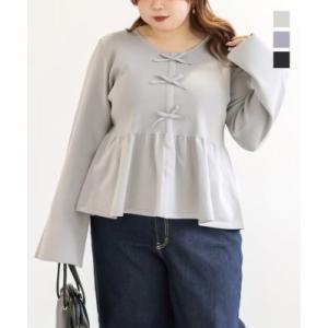 大きいサイズ レディース CLETTEオリジナルペプラムリボンニットプルオーバー
