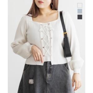 大きいサイズ レディース CLETTEオリジナルスクエアネックレースアップニット