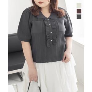 大きいサイズ レディース CLETTEオリジナルフリルポロニット