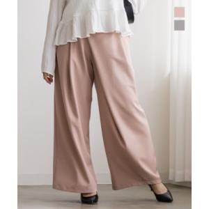 大きいサイズ レディース ラップデザインタックワイドパンツ