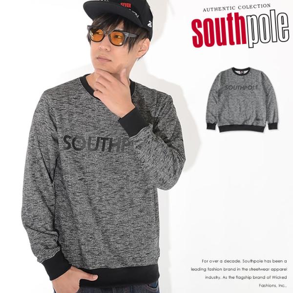 SOUTHPOLE サウスポール クルースウェット 杢柄 ベーシックロゴ 左裾レザーワッペン (11...