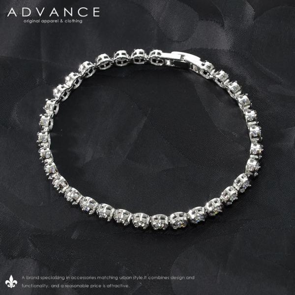 ADVANCE アドバンス シルバーチェーン ブレスレット プリンセスカット キュービックジルコニア...