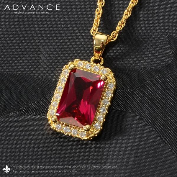 ADVANCE アドバンス ゴールドチェーン ネックレス ストーントップ CZ レッド (ARB-1...