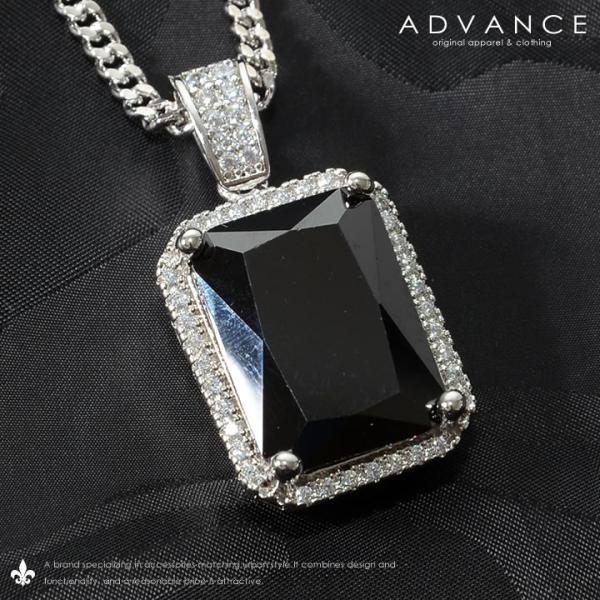 ADVANCE アドバンス シルバーチェーン ネックレス ストーントップ CZ ブラック (ARB-...