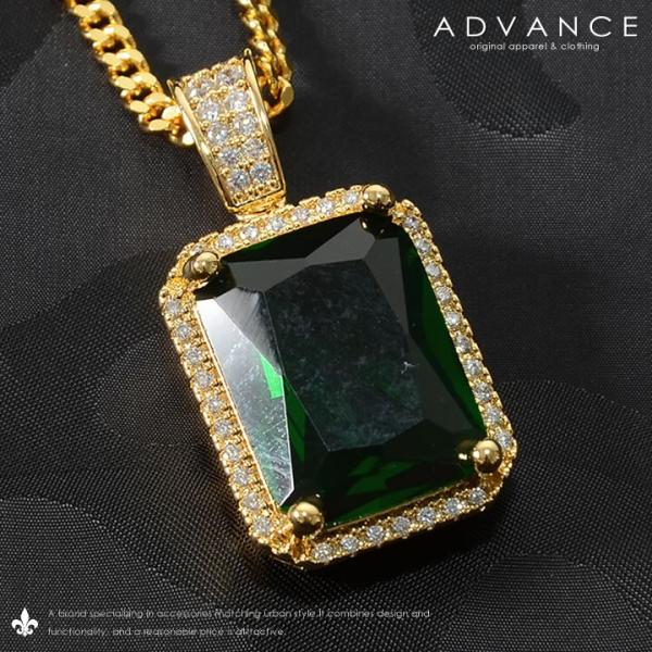 ADVANCE アドバンス ゴールドチェーン ネックレス ストーントップ CZ グリーン (ARB-...
