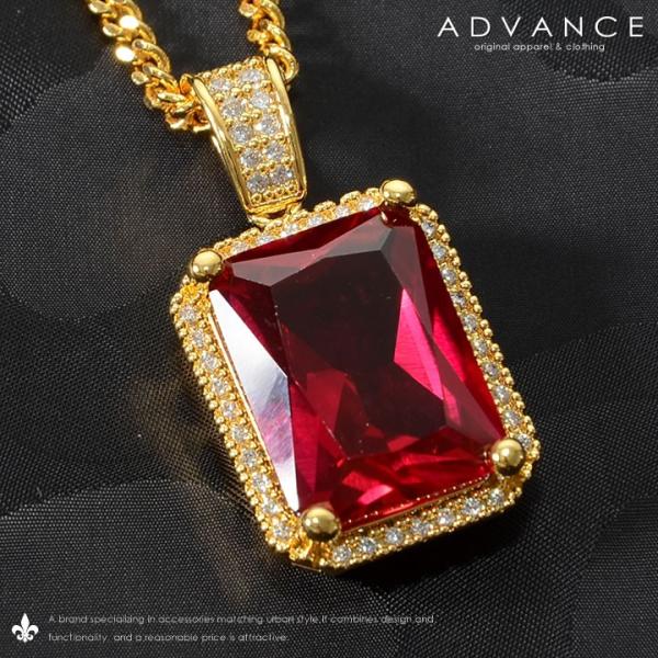 ADVANCE アドバンス ゴールドチェーン ネックレス ストーントップ CZ レッド (ARB-1...