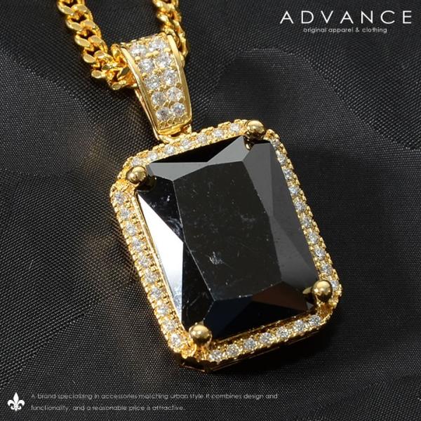 ADVANCE アドバンス ゴールドチェーン ネックレス ストーントップ CZ ブラック (ARB-...