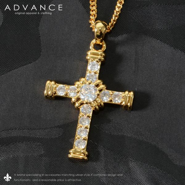 ADVANCE アドバンス ゴールドチェーン ネックレス ジルコニアクロス (ARG-2031G) ...
