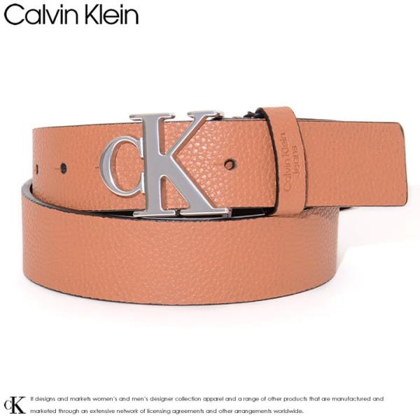 CALVIN KLEIN カルバンクライン レザーベルト CKバックル シボ加工 (11KJ0200...
