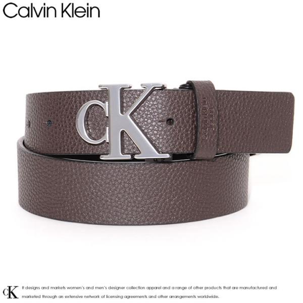 CALVIN KLEIN カルバンクライン レザーベルト CKバックル シボ加工 (11KJ0200...