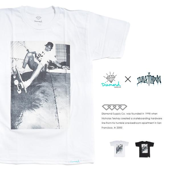 DIAMOND×DOG TOWN 半袖Tシャツ モノクロフォト バックロゴ セール