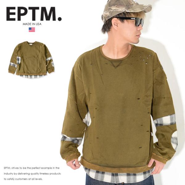 EPTM エピトミ スウェット ダメージ加工 チェック柄 レイヤード (EP7166)