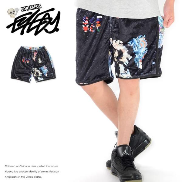 EYEDY アイディー ショートパンツ ハーフパンツ フリース 総柄 ワールドマップ柄 (EYE-P...