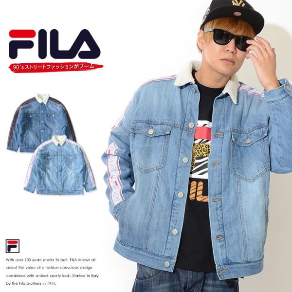 FILA フィラ デニムジャケット ウォッシュ インナーボア アームテープライン (FM9446) ...