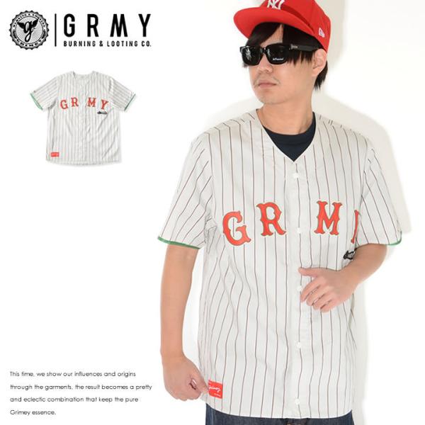 GRIMEY グライミー 半袖シャツ ベースボールシャツ ストライプ柄 GRMYワッペン (GBDH...