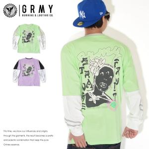 GRIMEY グライミー ロンT ロングTシャツ マルチ切り替えレイヤード ビッグフェイス (GLS136) セール｜clever