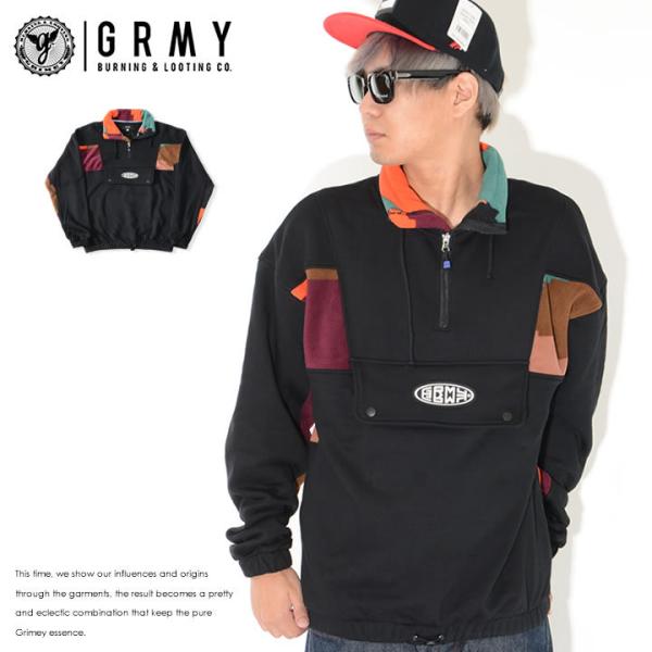 GRIMEY グライミー スウェット ハーフジップ フリース切り替え ラバーパッチ (GNSW480...
