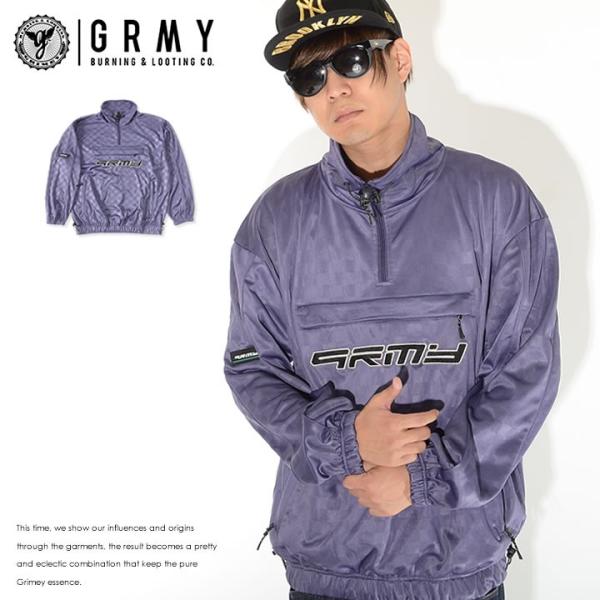 GRIMEY グライミー トラックジャケット 総柄 同色チェッカー ハーフジップ ネームロゴ刺繍 (...