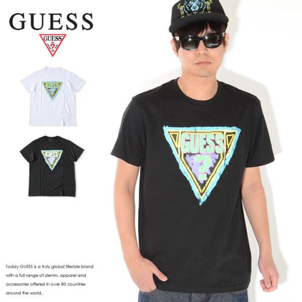 GUESS ゲス Tシャツ 半袖 トライアングルロゴ マルチカラー グランジ (M1GI89K8FQ...