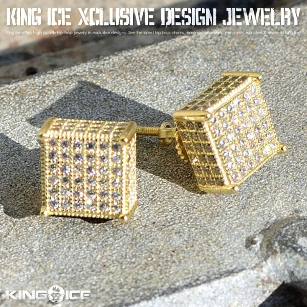 KING ICE キングアイス ゴールドピアス 2個セット 925スターリングシルバー 14Kコーテ...