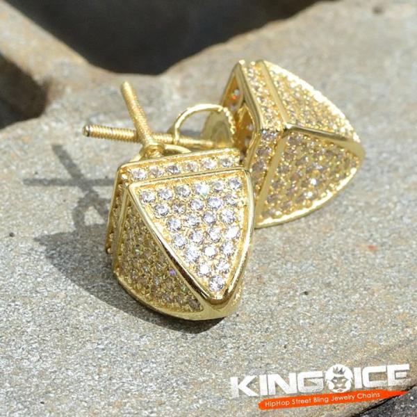 KING ICE キングアイス ゴールドピアス 2個セット トライアングルドーム型 14金コーティン...