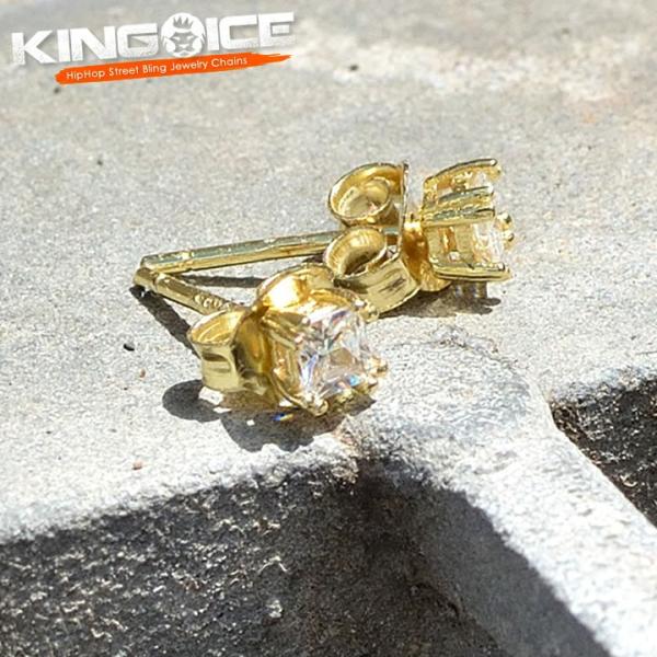 KING ICE キングアイス ゴールドピアス 2個セット シルバー925 スクエア 3mm 14金...