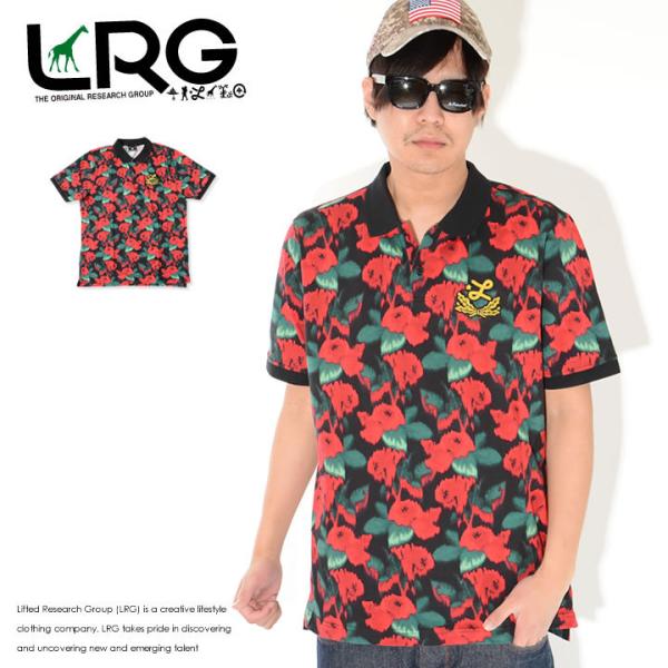 LRG エルアールジー ポロシャツ 半袖 総柄ローズ ゴールドエンブレム刺繍 (L0GAMSPXX)...
