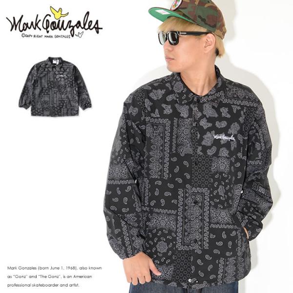 MARK GONZALES マークゴンザレス コーチジャケット 総柄バンダナ ペイズリー 胸ワンポイ...