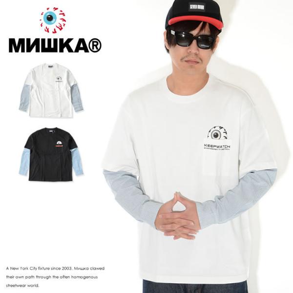 MISHKA ミシカ ロンT 長袖 シャツレイヤード ストライプ柄 ポケットキープウォッチ (M21...