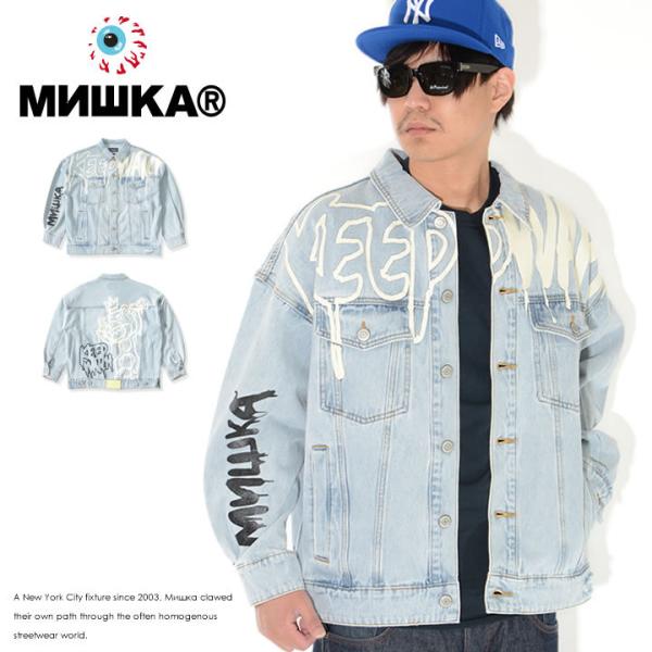 MISHKA ミシカ デニムジャケット ドリップロゴ ベアモップ ビッグシルエット (M210005...