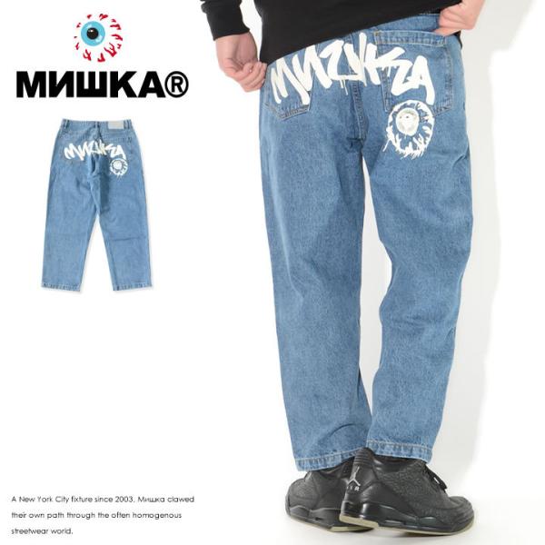 MISHKA ミシカ デニムパンツ ストレート ペイント バックロゴプリント (M61000903)...
