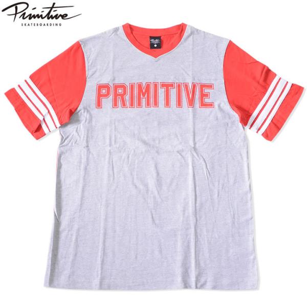 PRIMITIVE プリミティブ Tシャツ Vネック ストレートロゴ 切り替えライン * セール