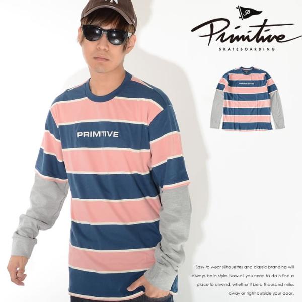 PRIMITIVE プリミティブ ロンT ロングTシャツ 長袖 フェイクレイヤード ボーダー センタ...